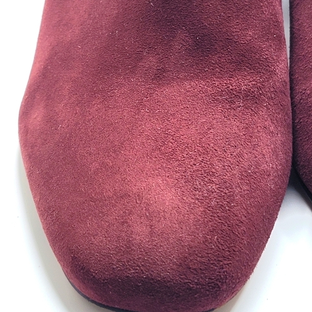 Franco Sarto Sz 10M Leather Suede Block Heel 3.5" Burgundy Zip Up Ankle Bootie - Picture 10 of 12